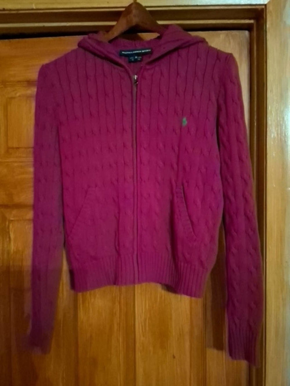 Ralph Lauren Cable-Knit Zip Hoodie in Raspberry